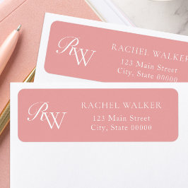 Elegant Pink Monogram Return Address ラベル