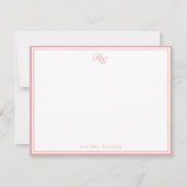 Elegant Pink Monogram Two Border ノートカード (正面)
