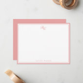 Elegant Pink Monogram Two Border ノートカード (正面/裏面インサイチュ)