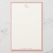 Elegant Pink Monogram Two Border 便箋 (正面)