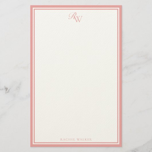 Elegant Pink Monogram Two Border 便箋 (正面)