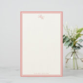 Elegant Pink Monogram Two Border 便箋 (スタンド正面)