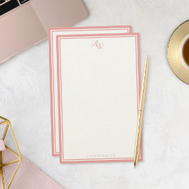 Elegant Pink Monogram Two Border 便箋