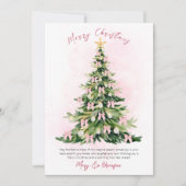 Elegant Pink Non Photo Watercolor Tree Christmas シーズンカード (正面)