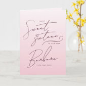 Elegant Pink Ombre Script Sweet Sixteen Birthday カード (黄色い花)