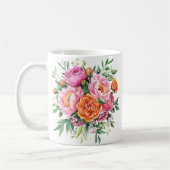 Elegant Pink & Orange Peonies Floral Coffee Mug コーヒーマグカップ (左)