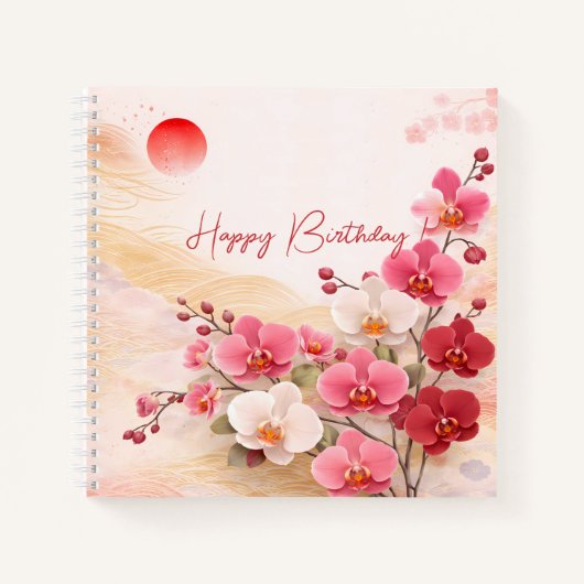 Elegant Pink Orchid Birthday ノートブック (正面)