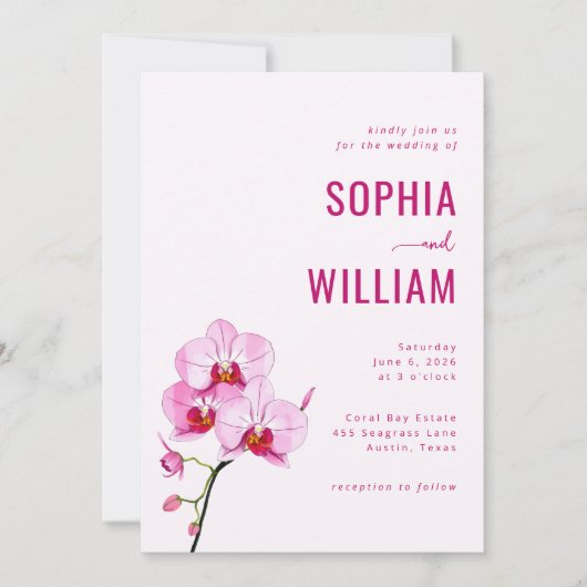 Elegant Pink Orchid Wedding Invitation 招待状 (正面)