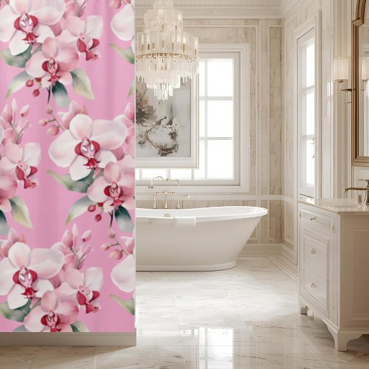 Elegant Pink Orchids Shower Curtain シャワーカーテン