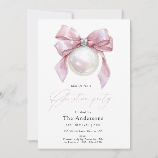 Elegant Pink Ornament Christmas Party 招待状 (正面)