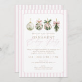 Elegant Pink Ornament Exchange Christmas Party 招待状 (正面/裏面)