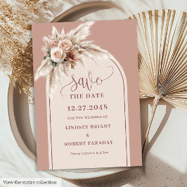 Elegant Pink Pampas Grass Wedding Save the Date 招待状