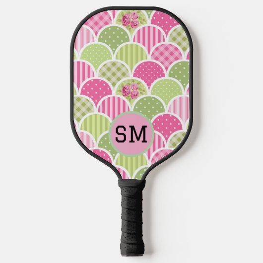 Elegant Pink Pastel Monogram Pattern For Her ピックルボールラケット (正面)