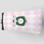 Elegant Pink Pattern Green Golfer Name Monogram ゴルフヘッドカバー (正面)