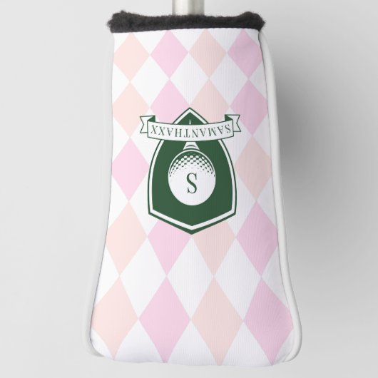 Elegant Pink Pattern Green Golfer Name Monogram ゴルフヘッドカバー (回転90)