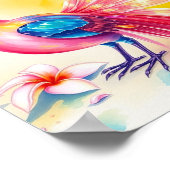 Elegant Pink Peacock Watercolor Poster ポスター (角)