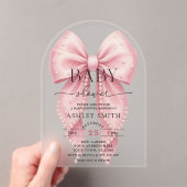 Elegant Pink Pearl Bow Baby Shower アクリル招待状 (インサイチュ (ポータブル))