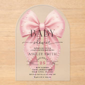 Elegant Pink Pearl Bow Baby Shower アクリル招待状 (正面)
