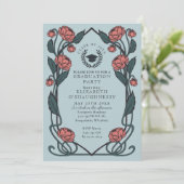 Elegant Pink Peonies Art Nouveau Graduation Party 招待状 (スタンド正面)