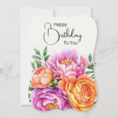 Elegant Pink Peonies Floral Happy Birthday Card シーズンカード (正面)