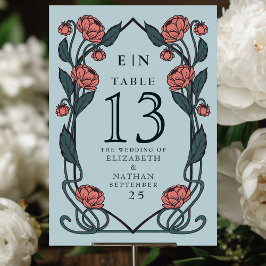 Elegant Pink Peony Art Nouveau Floral Wedding テーブルナンバー