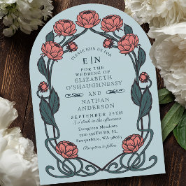 Elegant Pink Peony Art Nouveau Floral Wedding 招待状