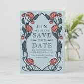 Elegant Pink Peony Art Nouveau Wedding Photo セーブザデート (スタンド正面)