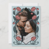 Elegant Pink Peony Art Nouveau Wedding Photo セーブザデート (裏面)