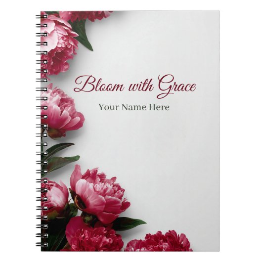 Elegant Pink Peony Bloom with Grace Personalized  ノートブック (正面)