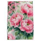 Elegant Pink Peony Floral ミディアムペーパーバッグ (裏面)