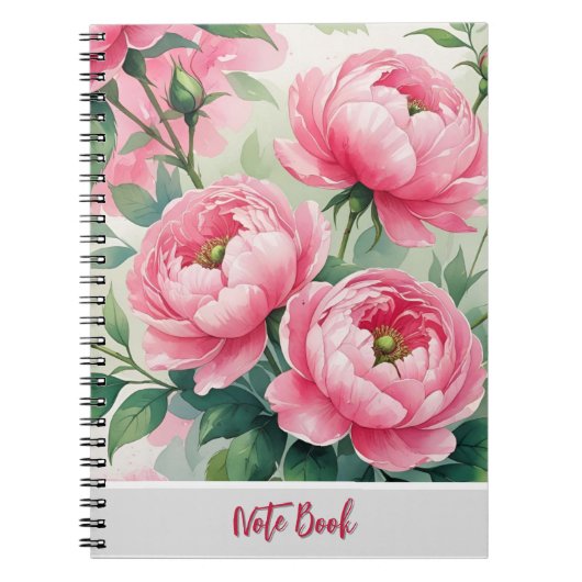 Elegant Pink Peony Floral Notebook ノートブック (正面)