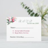 Elegant Pink Peony Watercolor Floral Wedding 出欠カード (スタンド正面)