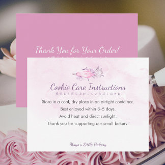 Elegant Pink Piping Bag Cookie Care Instructions サンキューカード
