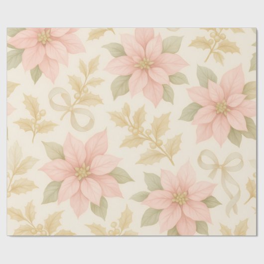 Elegant Pink Poinsettia Christmas Wrapping Paper ラッピングペーパー (フラット)