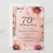 Elegant Pink Poppies Floral 70th Birthday Party 招待状 (正面)