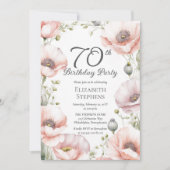 Elegant Pink Poppies Floral 70th Birthday Party 招待状 (正面)