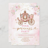 Elegant Pink Princess Birthday Carriage Flowers 招待状 (正面/裏面)