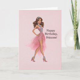 Elegant Pink Princess Glam Fashionista Birthday カード