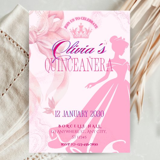 Elegant Pink Princess Quinceañera Invitation