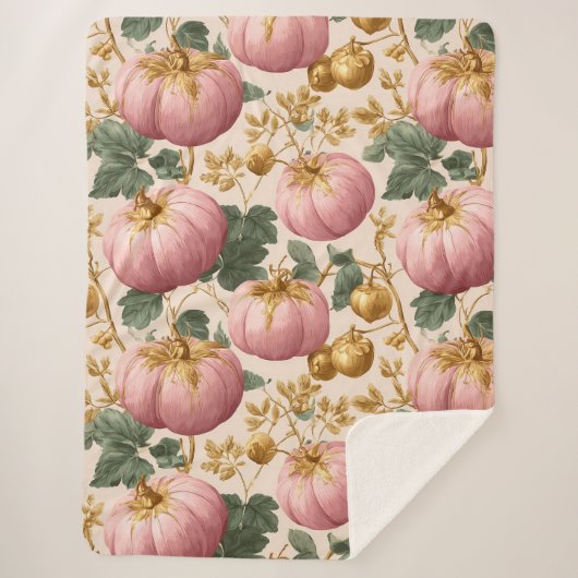 Elegant Pink Pumpkins Autumn Design シェルパブランケット (正面)