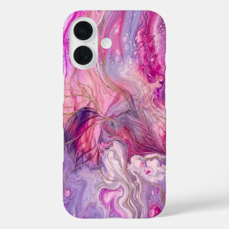 Elegant Pink & Purple Alcohol Ink Gold Glitter Cas iPhone 16ケース
