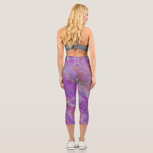 Elegant Pink, Purple, And Silver Marble Pattern カプリレギンス (裏面)