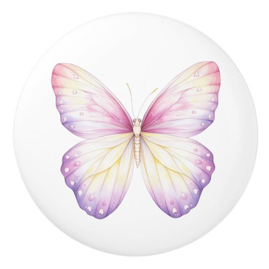 Elegant Pink Purple Butterfly Pretty Drawer Knob セラミックノブ (正面)