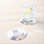 Elegant Pink Purple Floral 30th Birthday Party ラウンドペーパーコースター (インサイチュ)