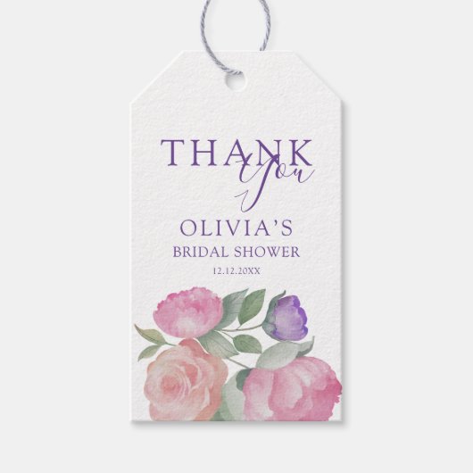 Elegant Pink & Purple Floral Bridal Shower ギフトタグ (正面)