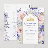 Elegant Pink Purple Floral Gold Tiara Quinceañera ポストカード (正面/裏面)
