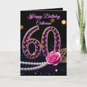 Elegant Pink Purple Rose Amethyst 60th Birthday カード (正面)