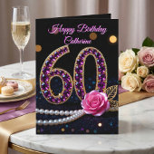 Elegant Pink Purple Rose Amethyst 60th Birthday カード