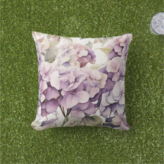 Elegant pink purple watercolor hydrangeas  アウトドアクッション