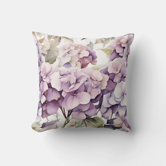 Elegant pink purple watercolor hydrangeas  クッション (正面)